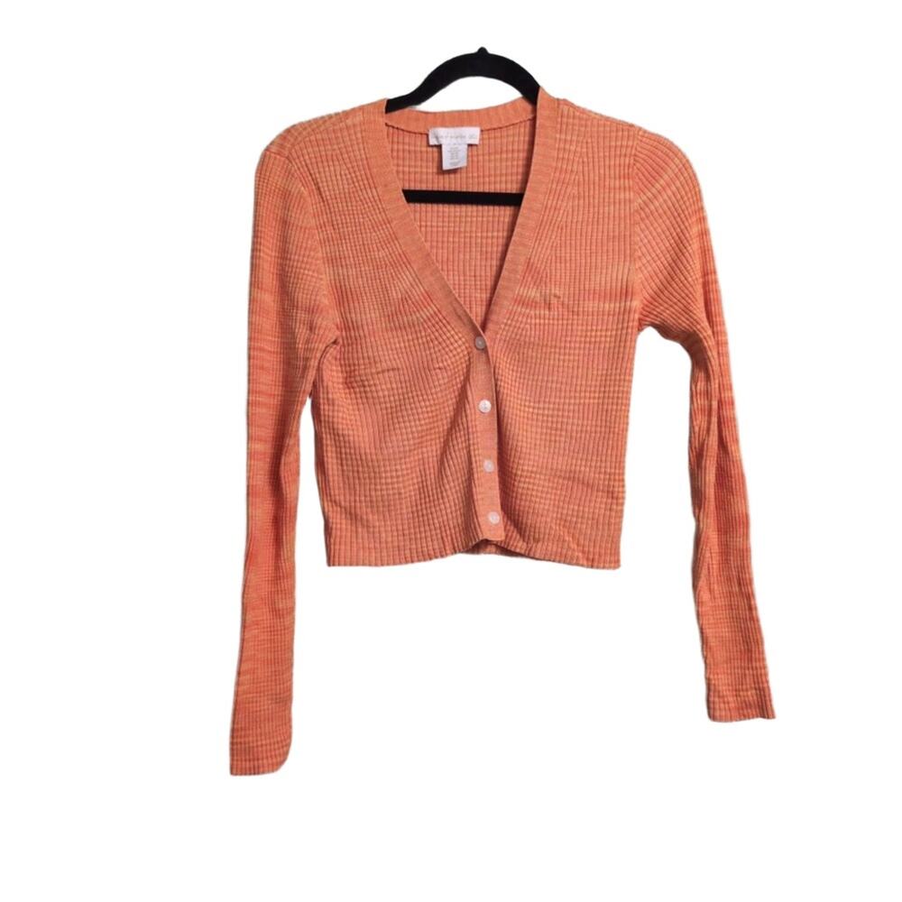 House Of Harlow Orange Multi-Tone Ribbed Knit Crew Neck Long Sleeve Cardigan XS